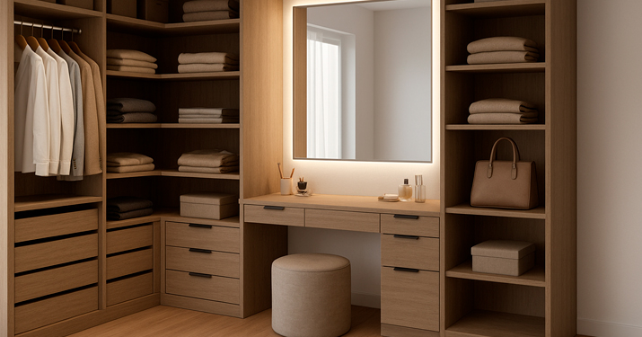 Vestidor con tocador integrado, diseños personalizados para tu hogar